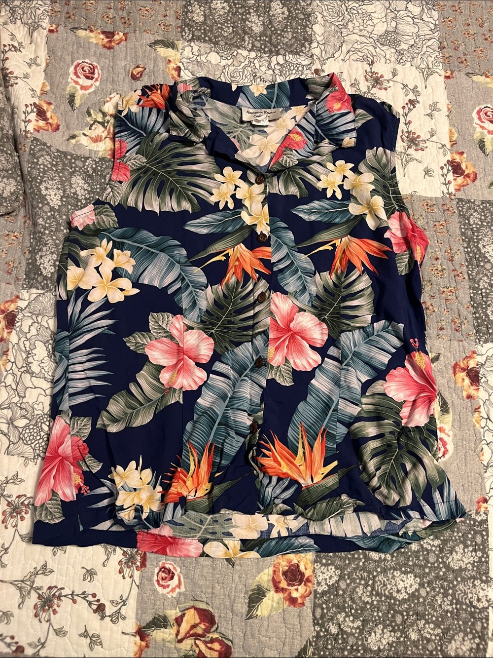 Tropical Floral Navy Sleeveless Tank Top